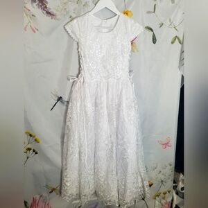 Big Girls Embroidered Lace Tea-Length Dress - Size 10-16 , Adjustable on sides